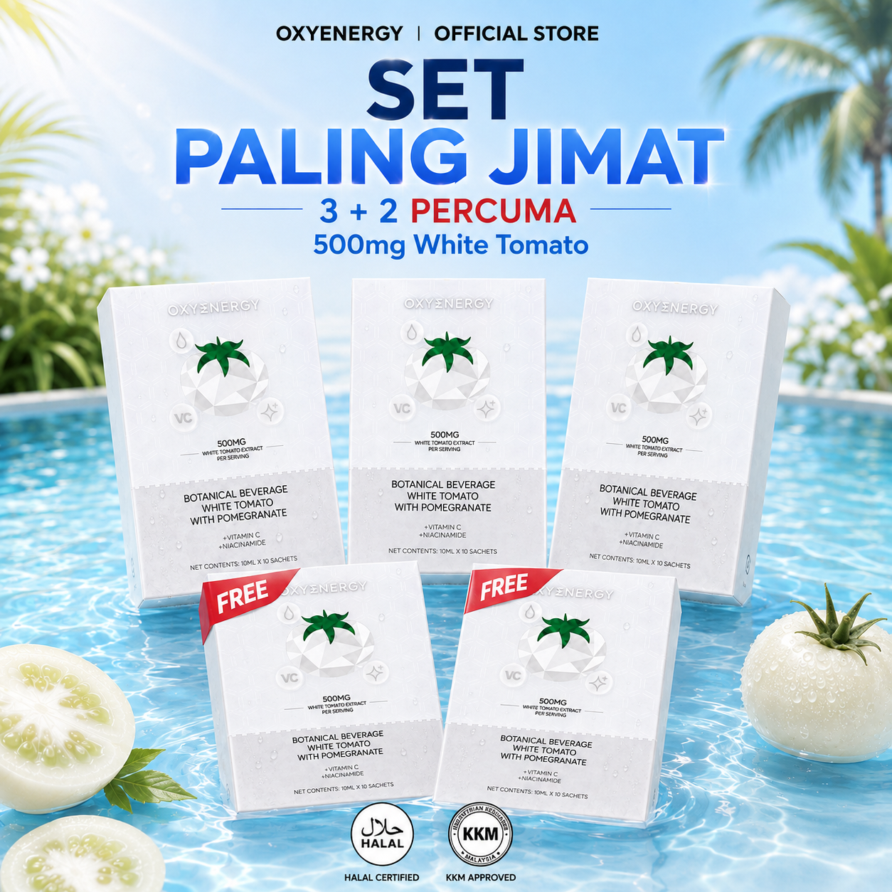 Set Jimat 3 kotak Oxyenergy White Tomato Drink