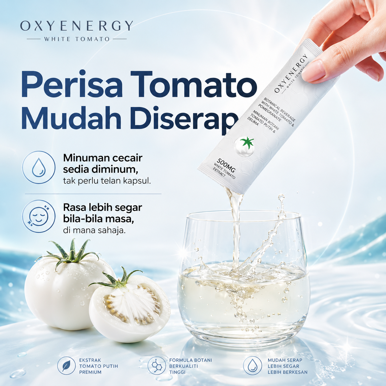 Cara guna Oxyenergy White Tomato Drink